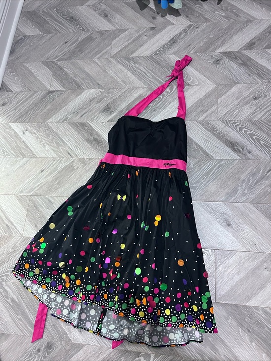 Disney Dresses & Skirts - Disney Black Halter Dress with Hot Pink Trim and Neon Polka Dots